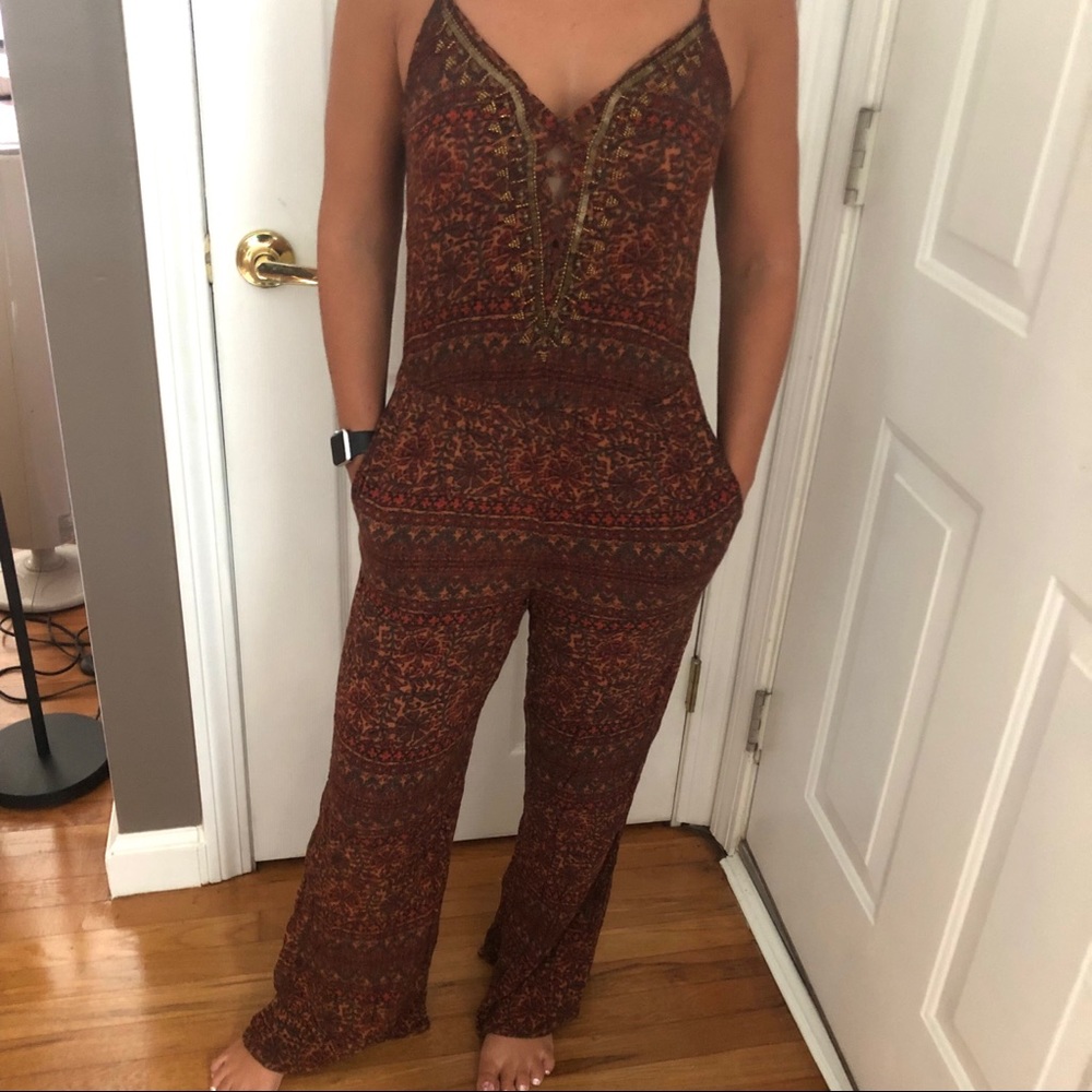 American Eagle Outfutters rust boho romper/jumpsuit w/beading XS